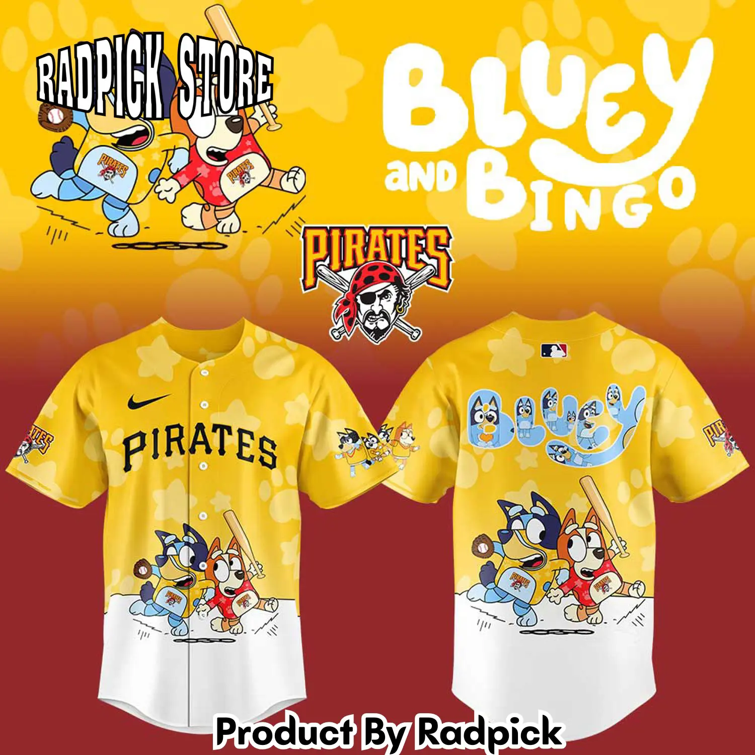 Radpick pittsburgh pirates bluey and bingo baseball jersey rp127211